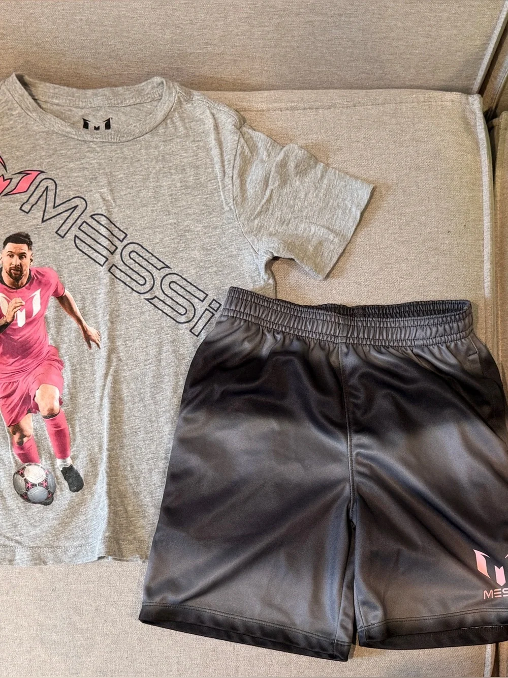 MESSI Set: Kids Matching Graphic Tee and Black Athletic Shorts, Size S